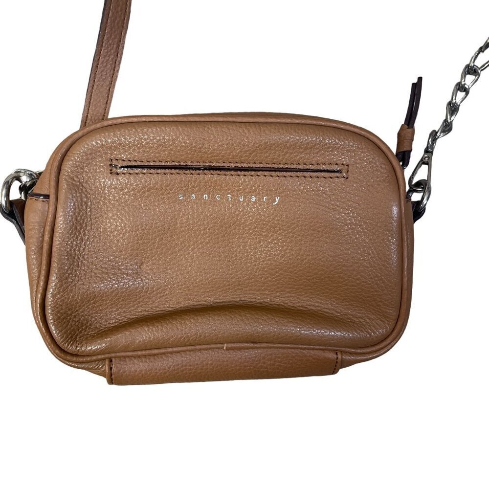 Sanctuary Brown Leather Crossbody Bag Purse Boxy Silver